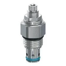 cartridge relief valve Stainless steel cartridge pressure relief valve for hydraulic systems, showing threads and sealing rings.
