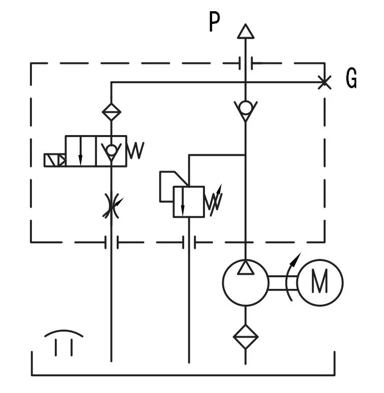hydraulic pump for lift table circuit diagram Hydraulic circuit schematic for lift table hydraulic pump showing valve logic.