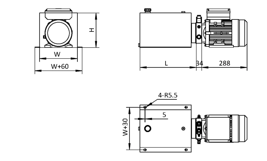 lift table power units dimensions Technical dimensional drawing of lift table power units for installation and mounting.