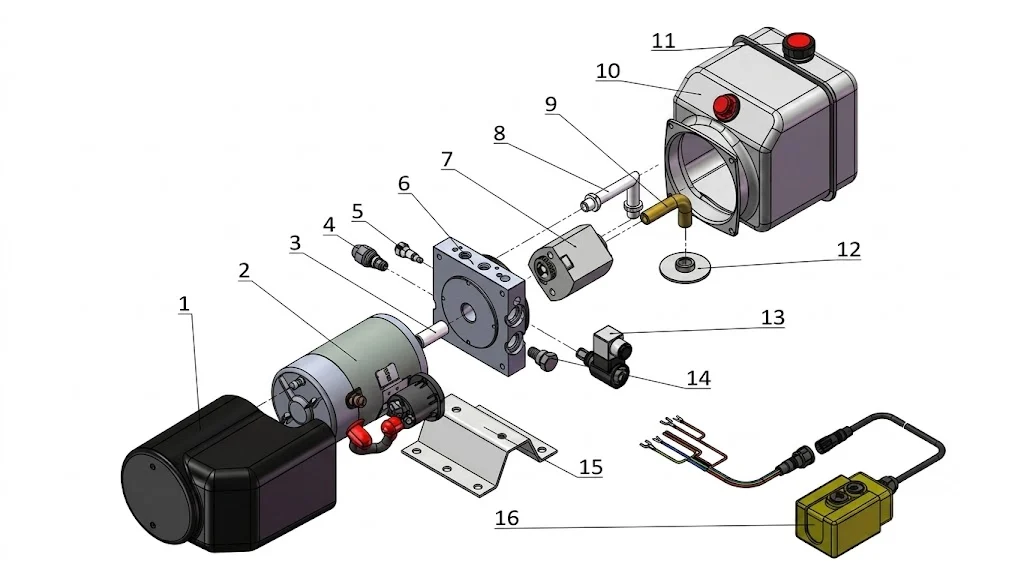 12v dc hydraulic power pack exploded view