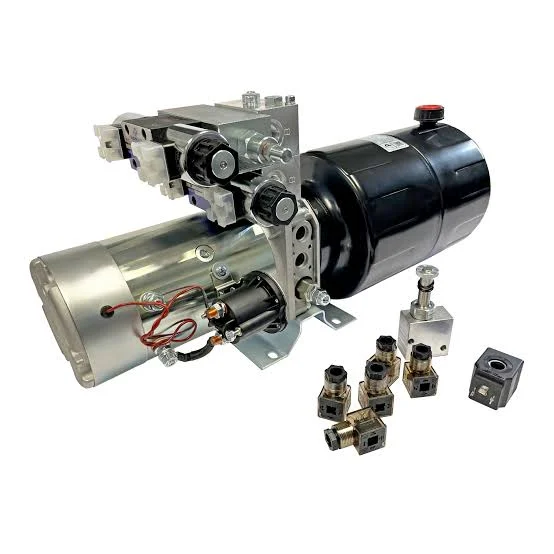 24v hydraulic power pack with electric motor, oil tank and hydraulic valve manifold