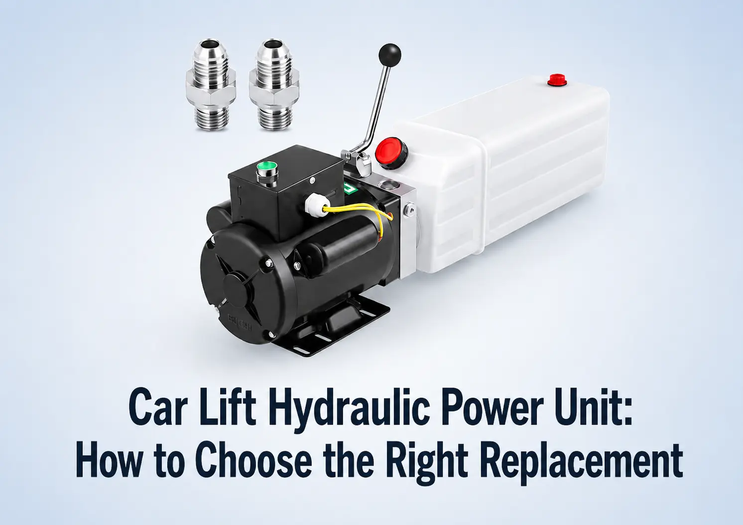 Car lift hydraulic power unit replacement guide showing a hydraulic pump unit for vehicle lift applications